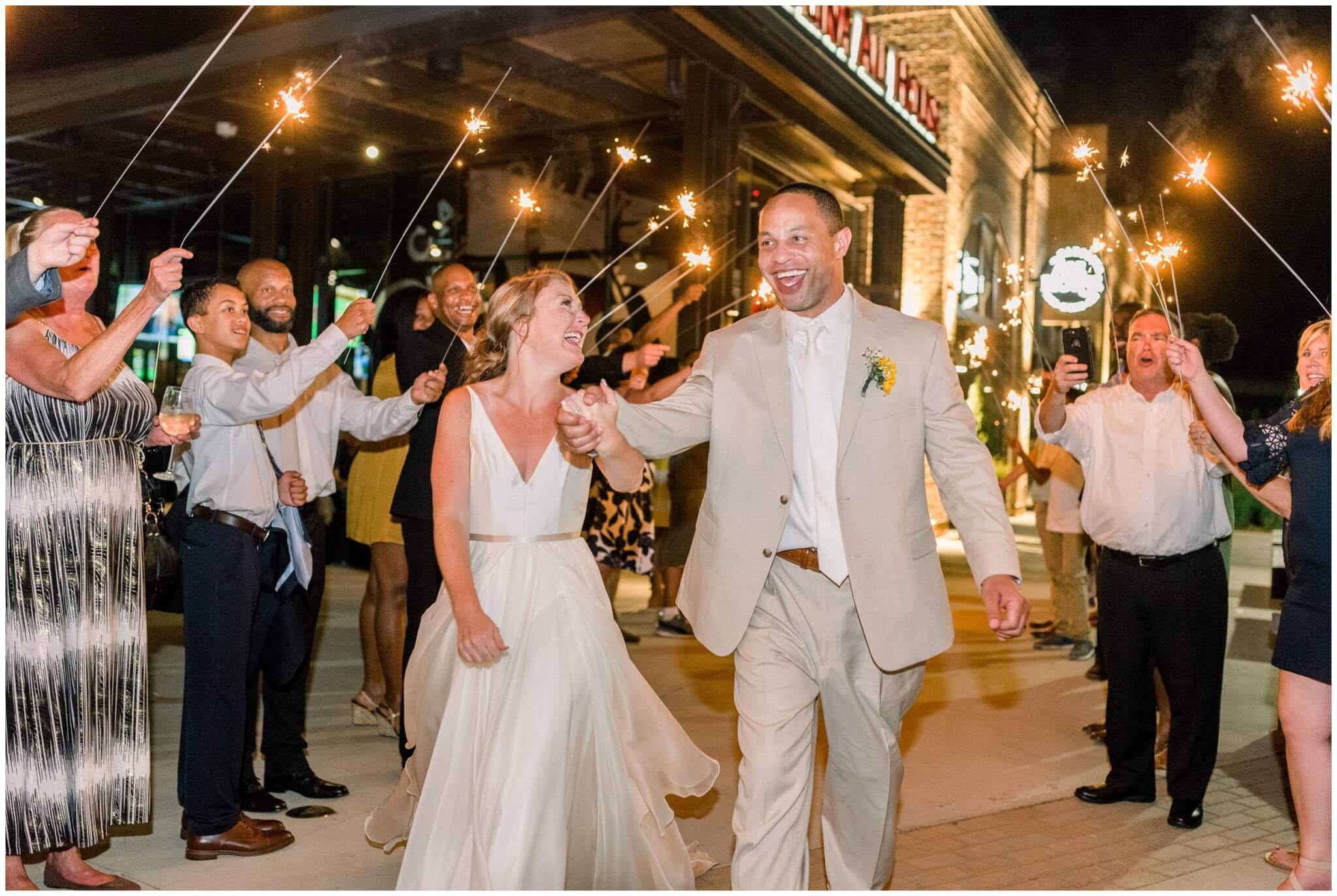 carolina ale house wedding sparkler exit