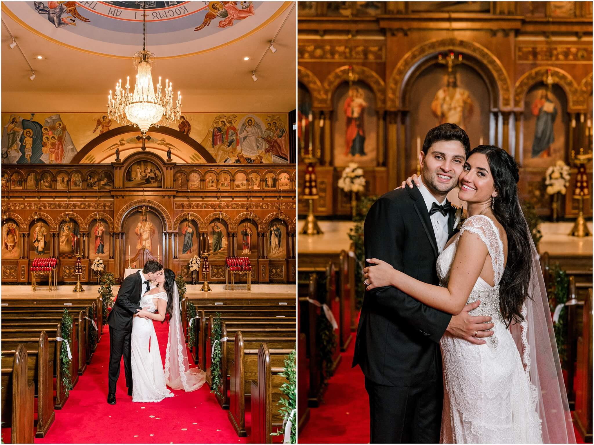 Wedding portraits inside Greek Orthodox Church