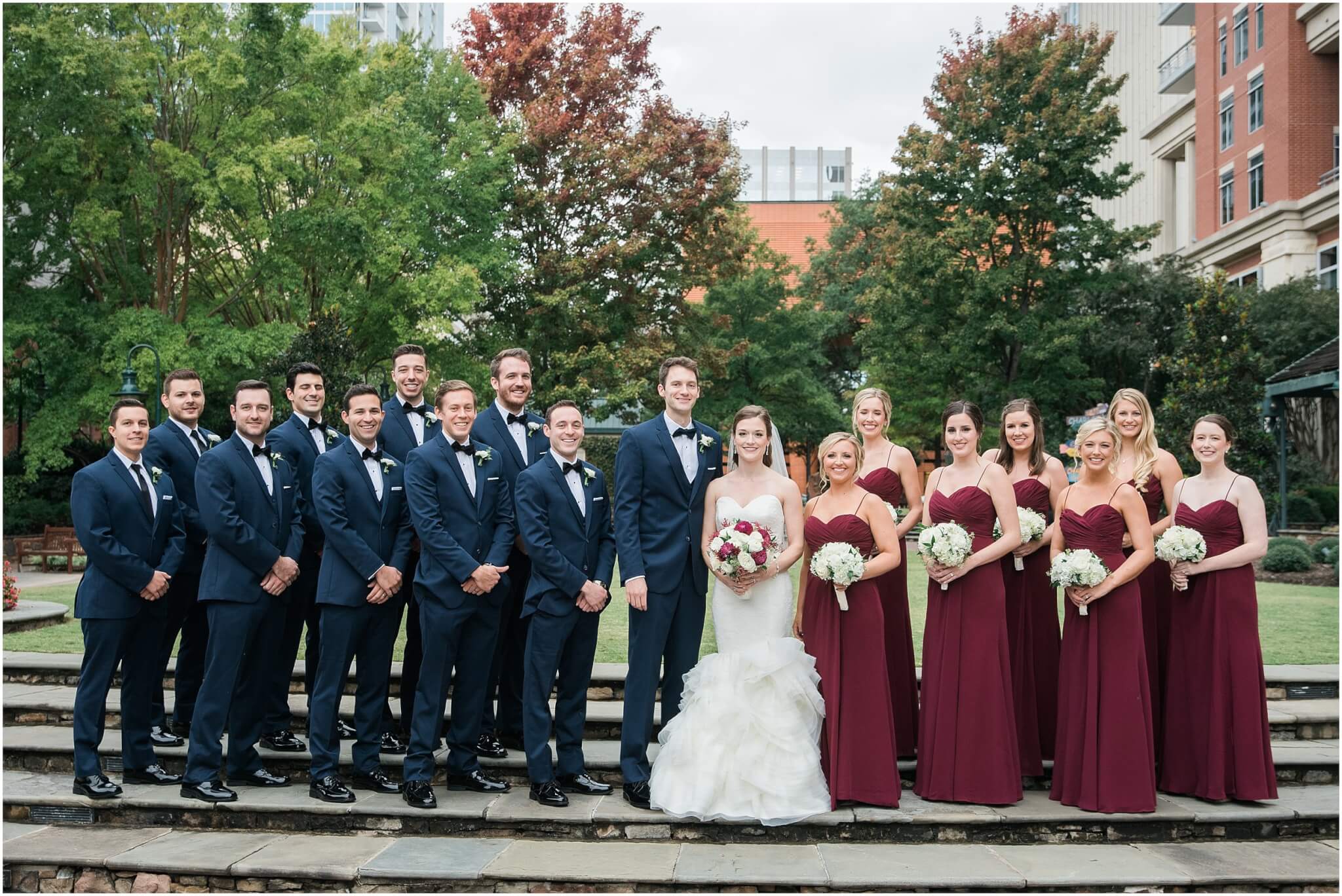 large wedding party portraits in uptown charlotte