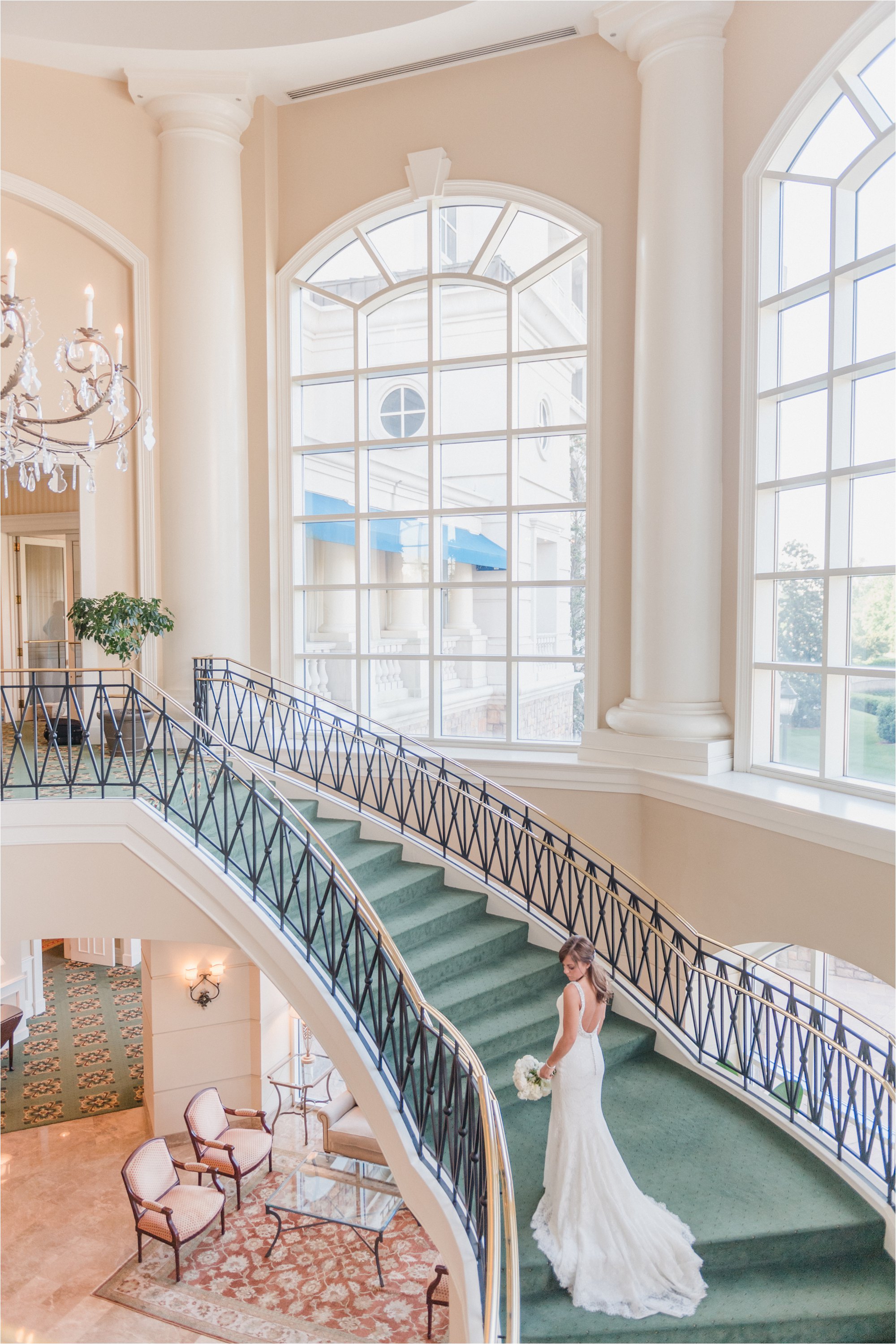 Bridal Portrait on Staircase of The Ballantyne Hotel