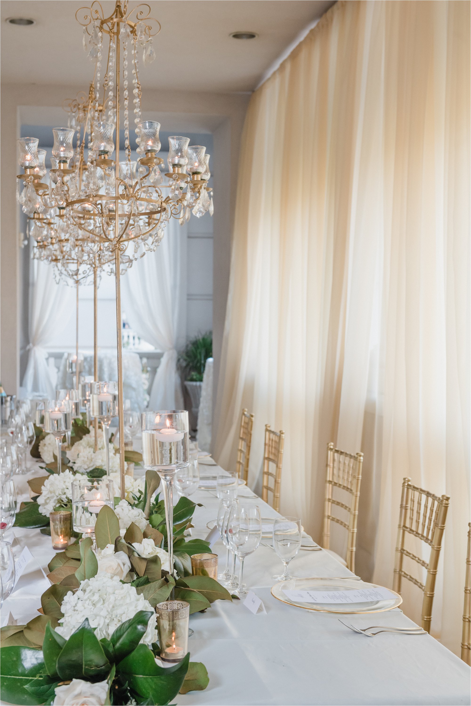 Wedding tablescape with gold candelabras