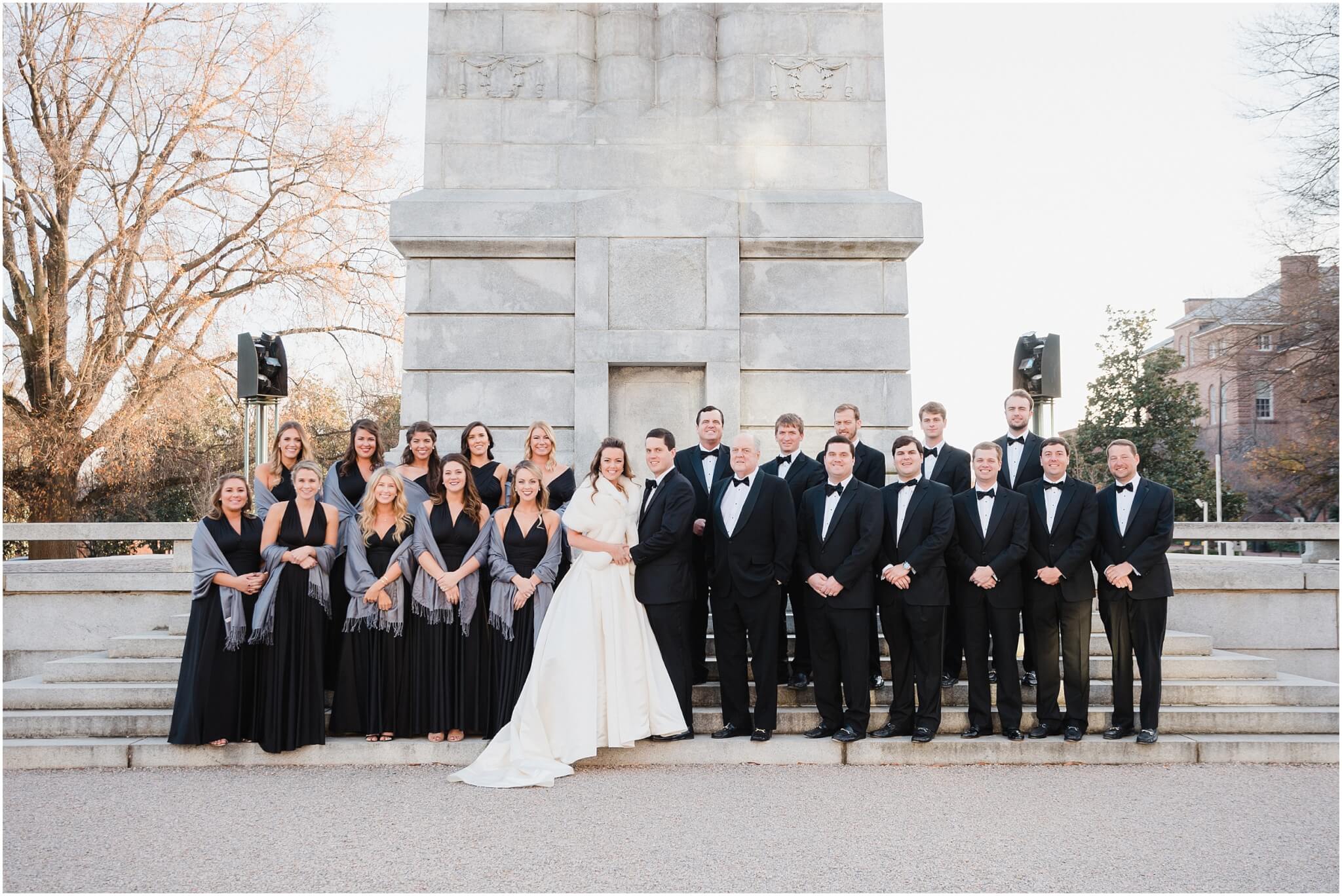 large wedding party black and grey details in raleigh nc