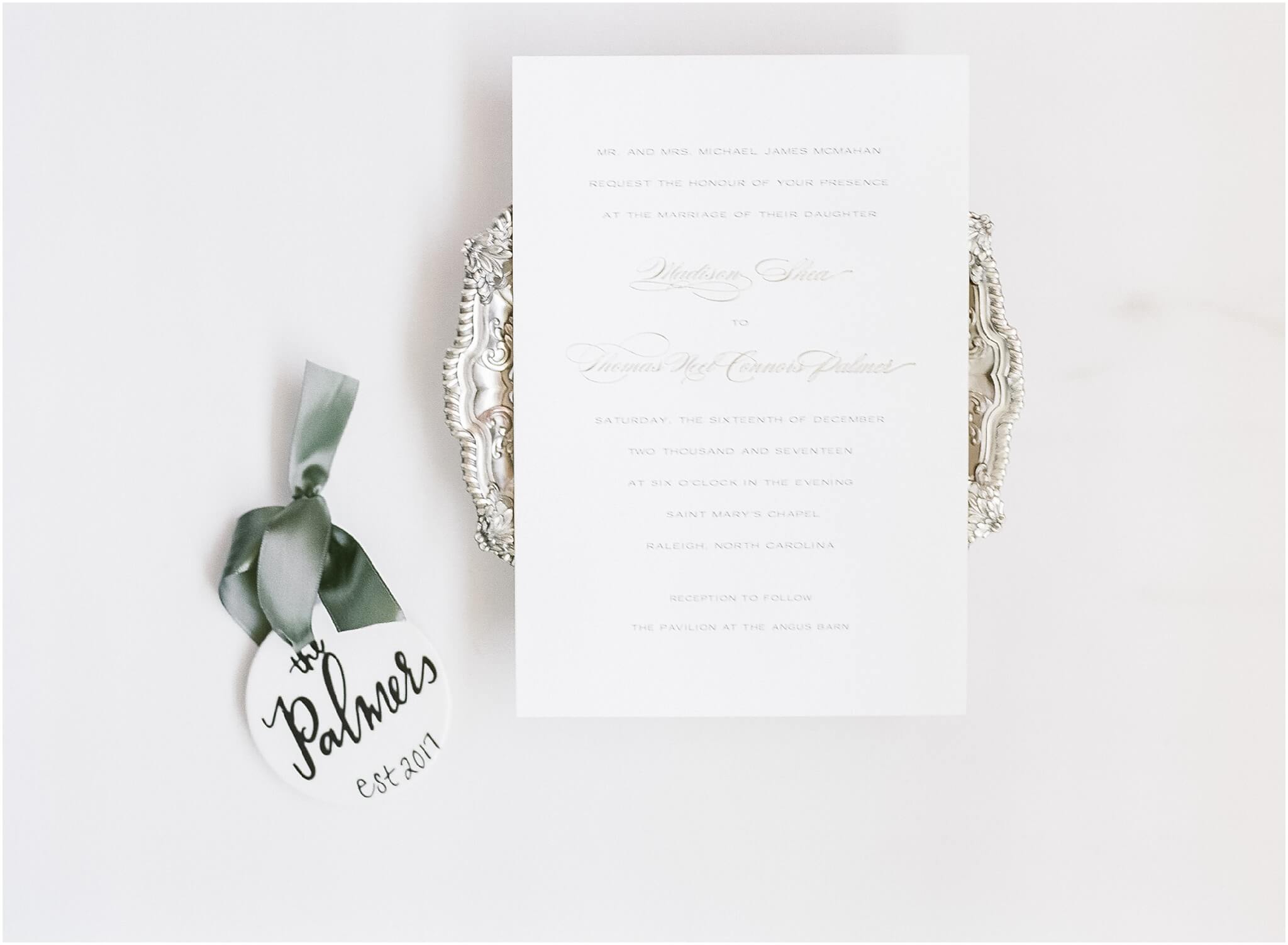 Wedding stationery with last name ornament
