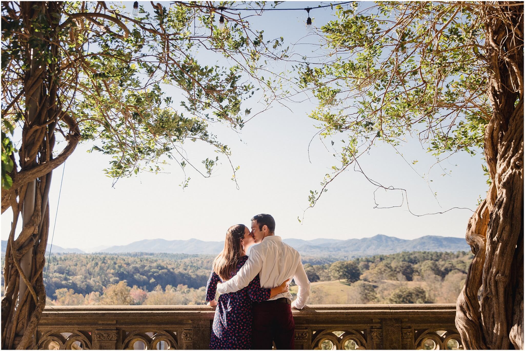 couple kissing at biltmore engagement session, north carolina wedding photographer