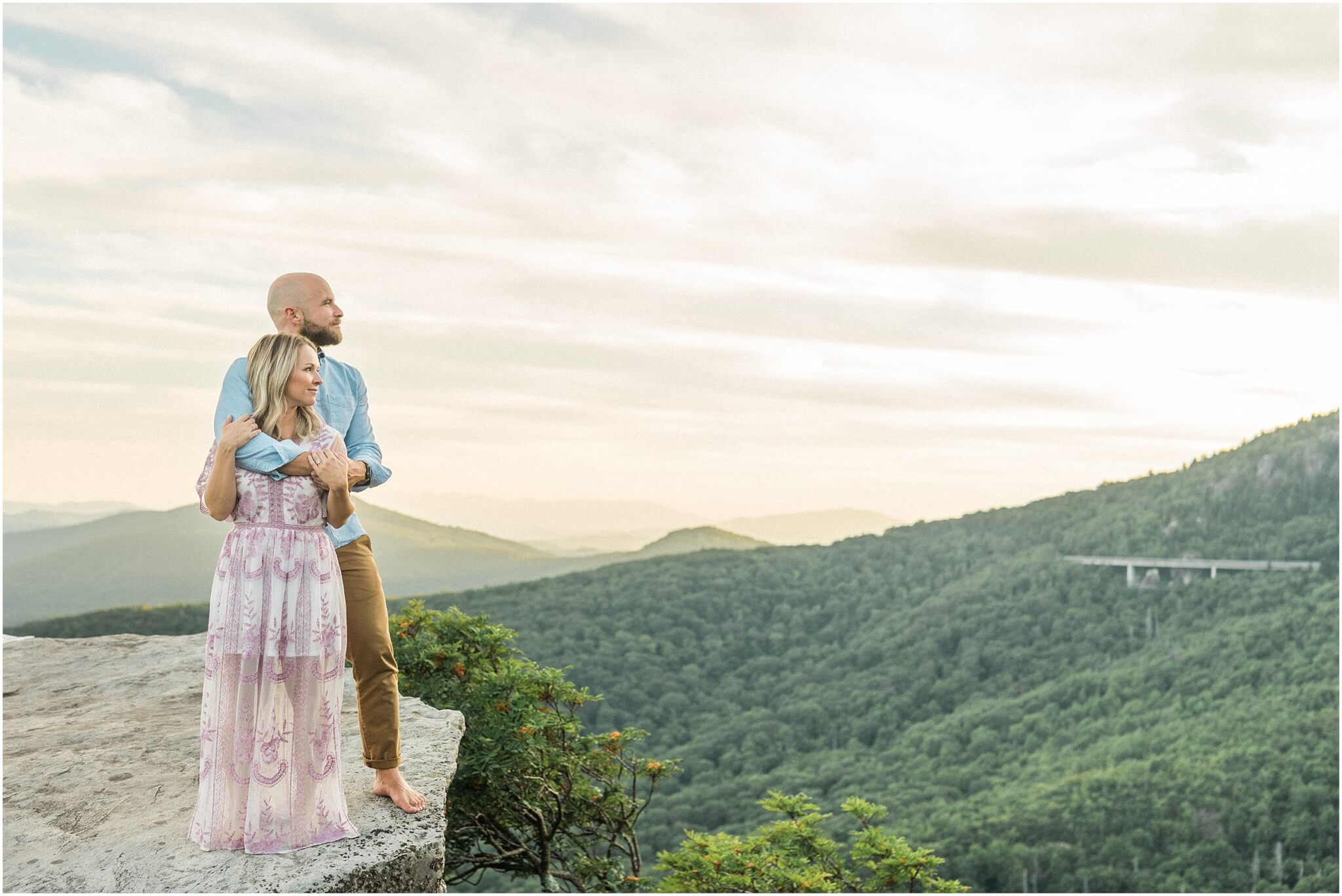 couple looking off into the distance, engagement session, boone wedding photographer
