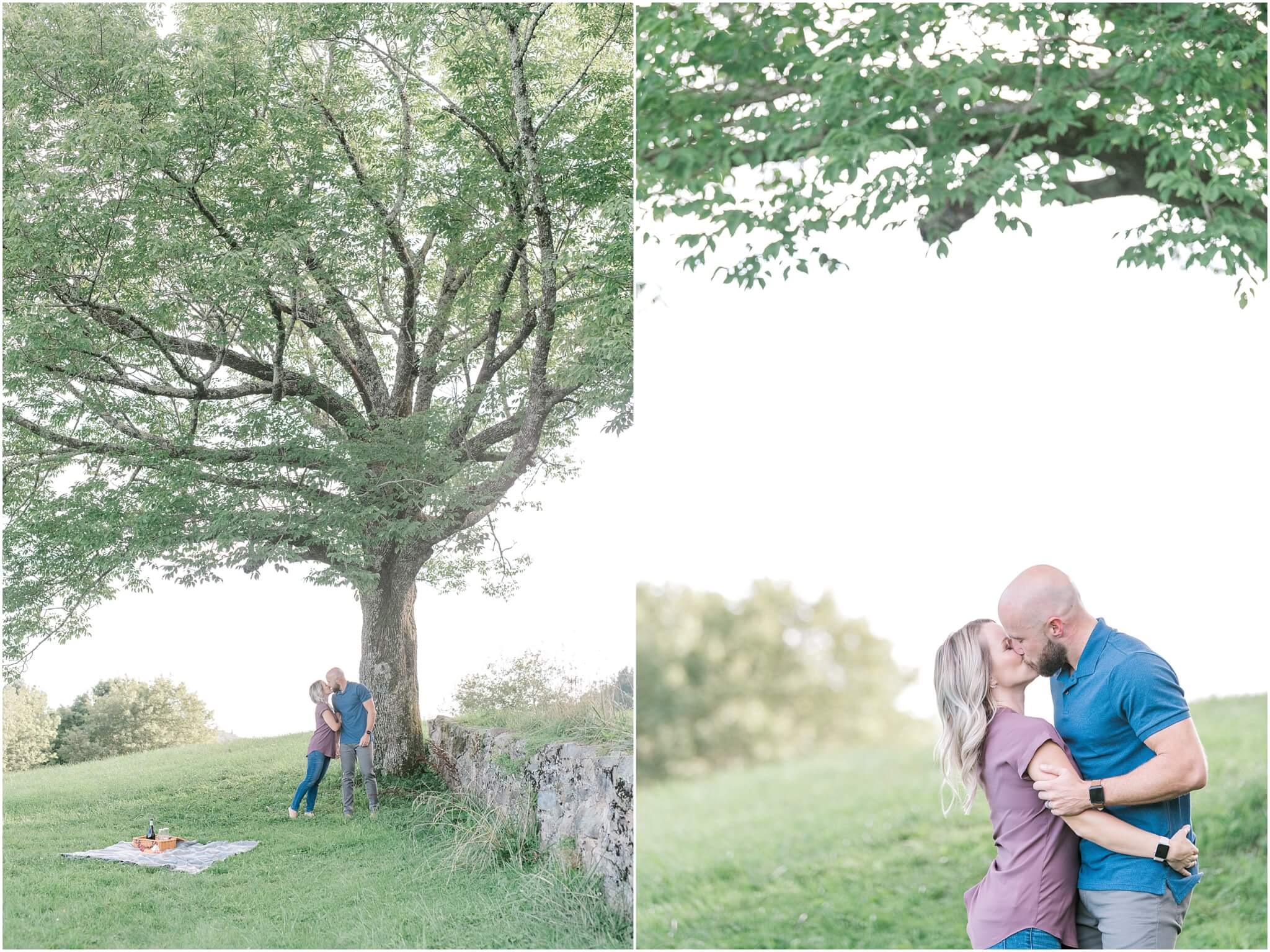 couple kissing under giant tree, north carolina wedding photographer