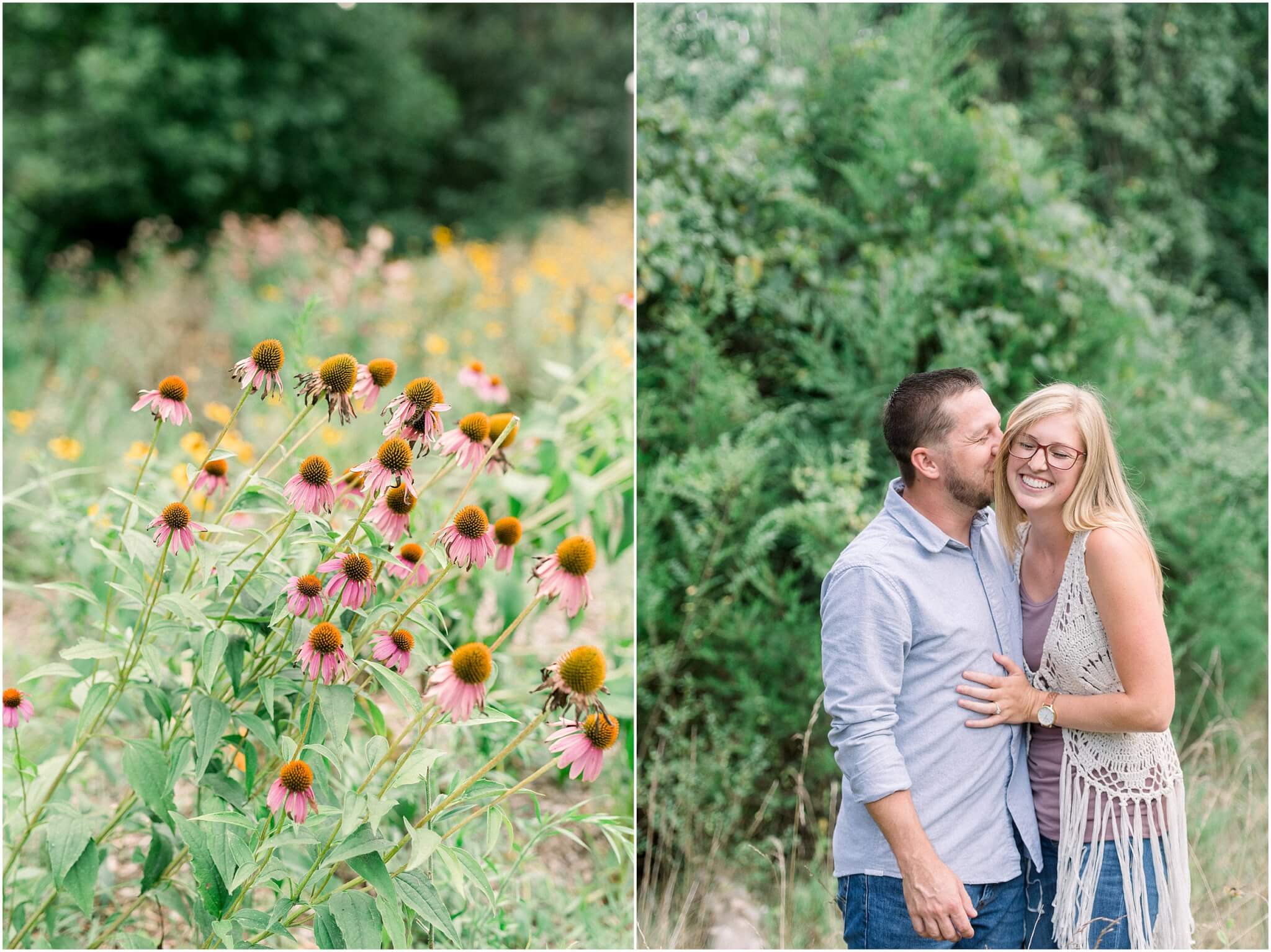surprise wedding engagement in a field of flowers