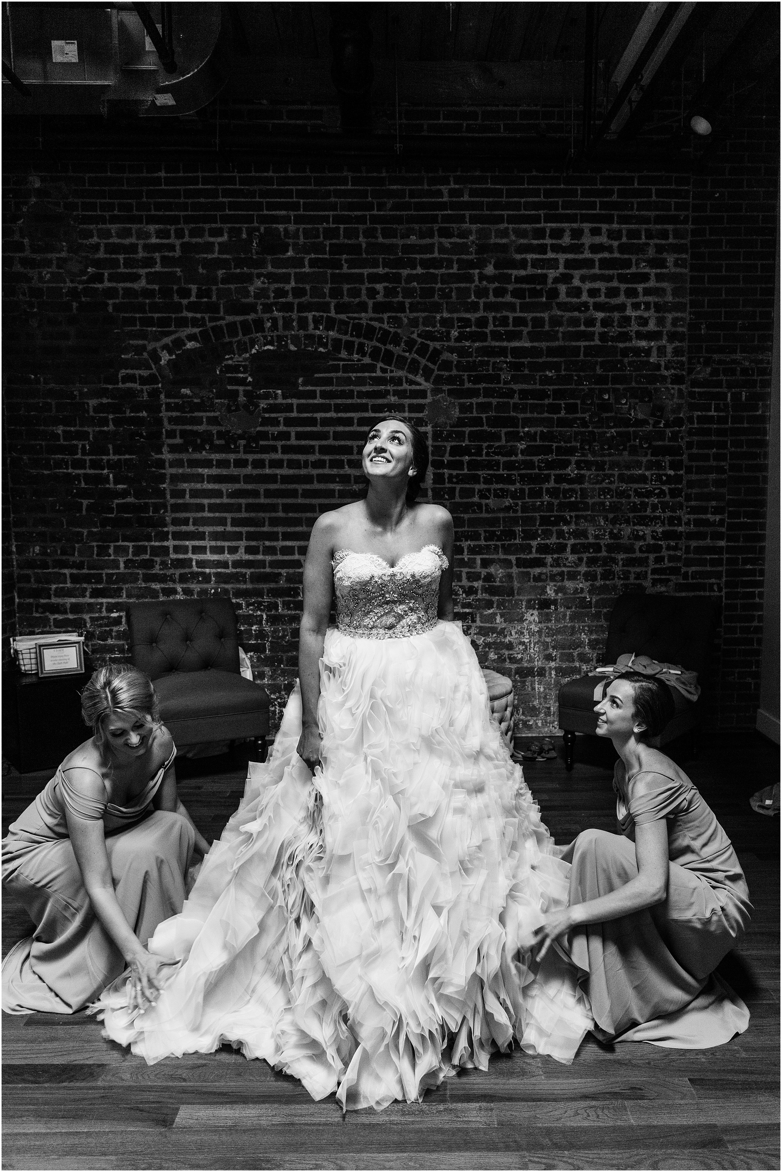 stunning bride with bridesmaids before ceremony
