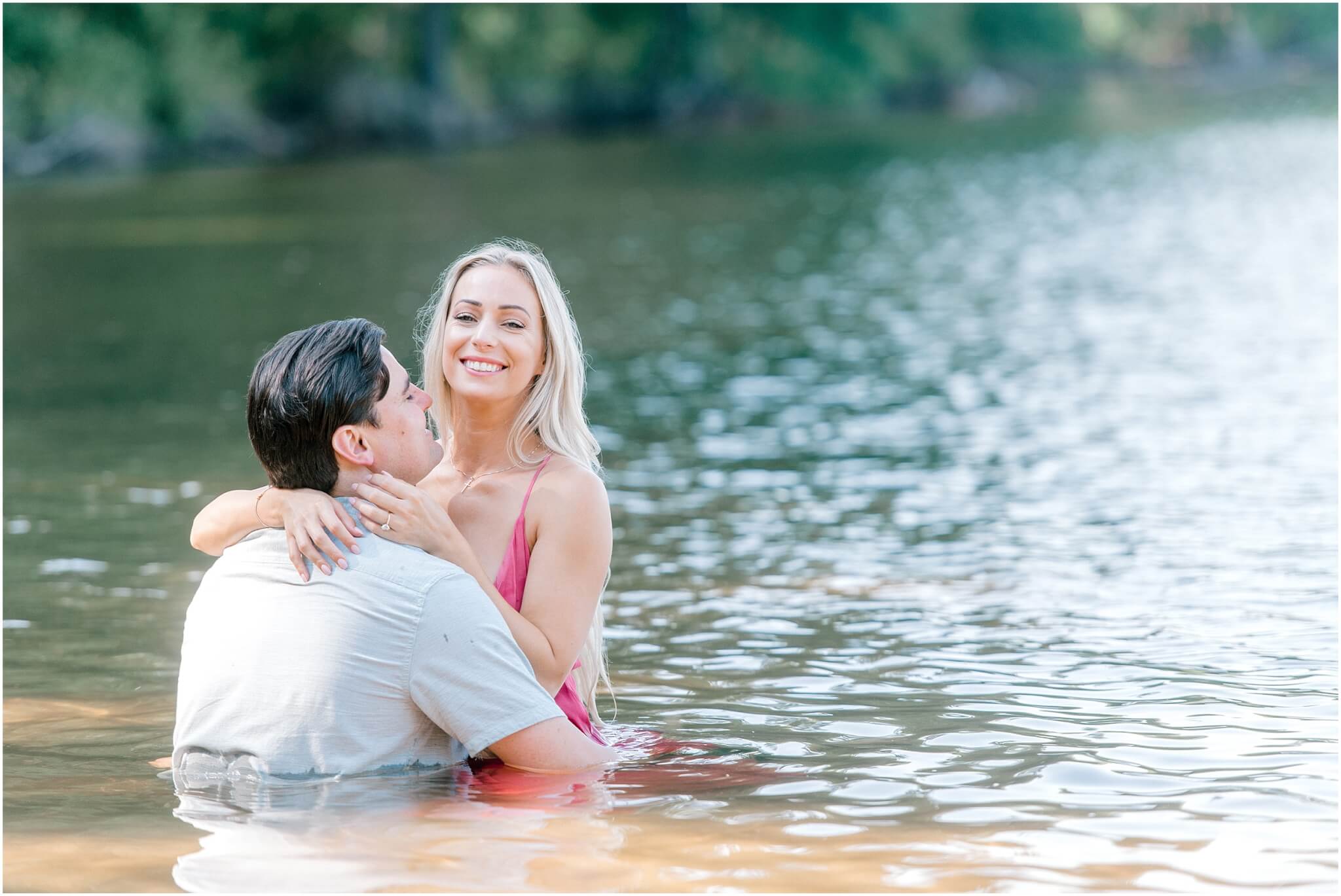 couple in the water, charlotte engagement session