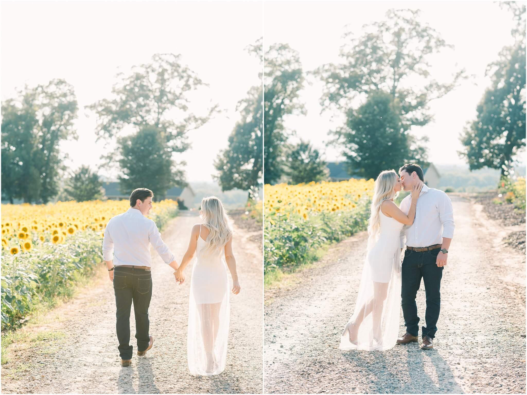 engagement session in sunflower field, north carolina wedding photographer