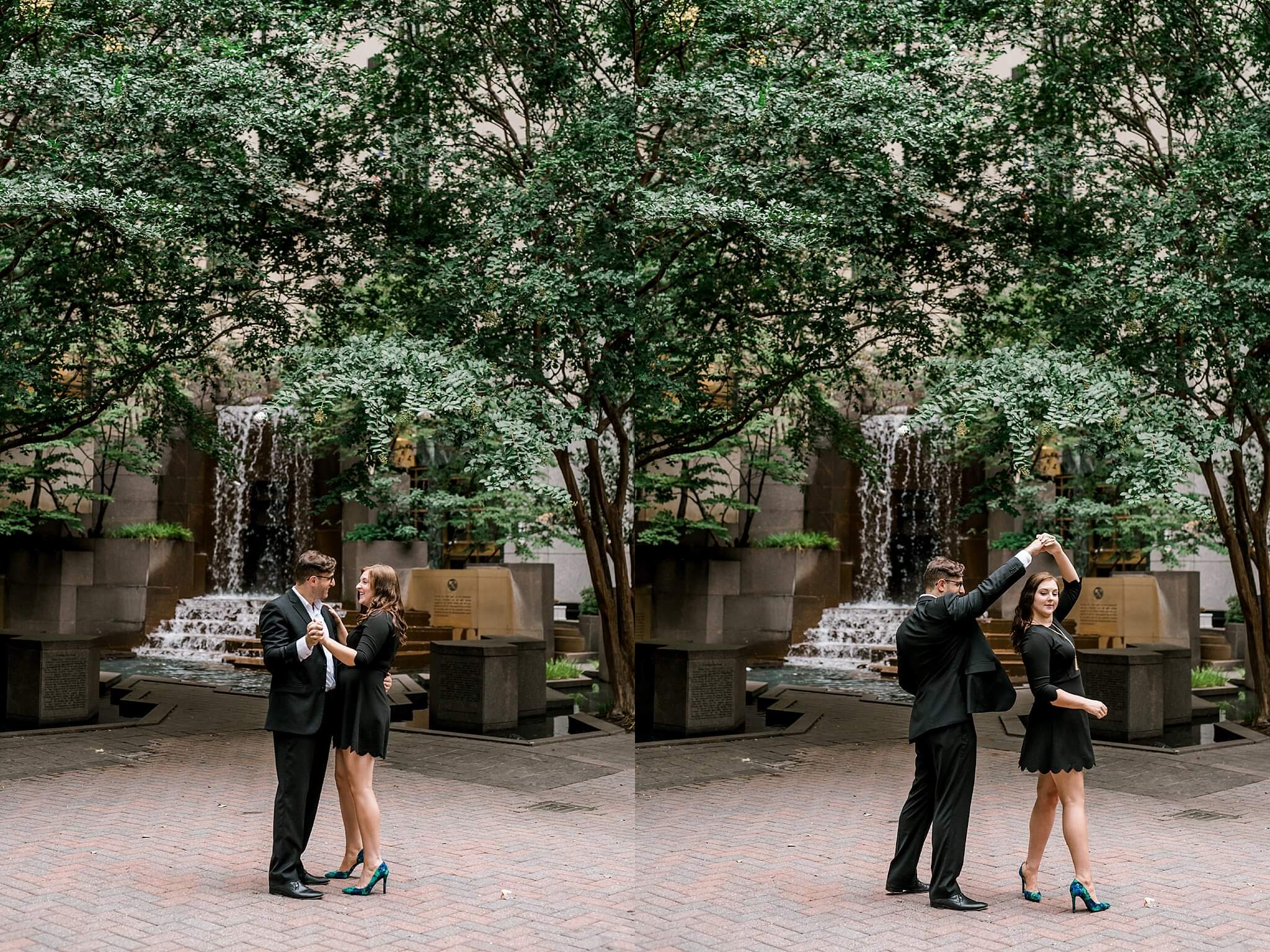 couple dancing at engagement session in charlotte
