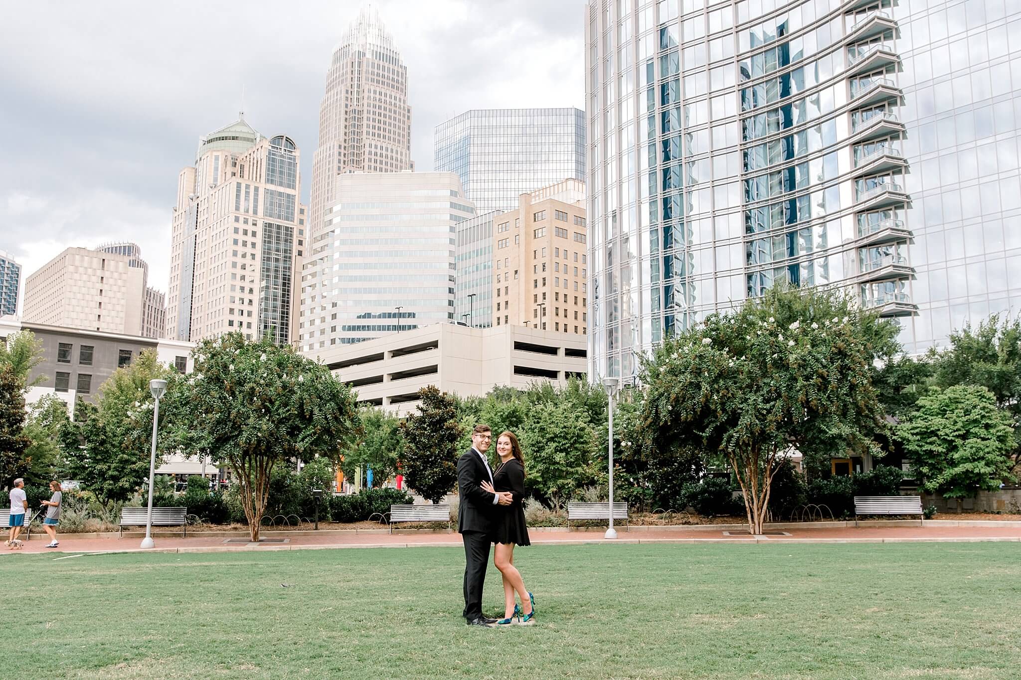 uptown charlotte couple at engagement session