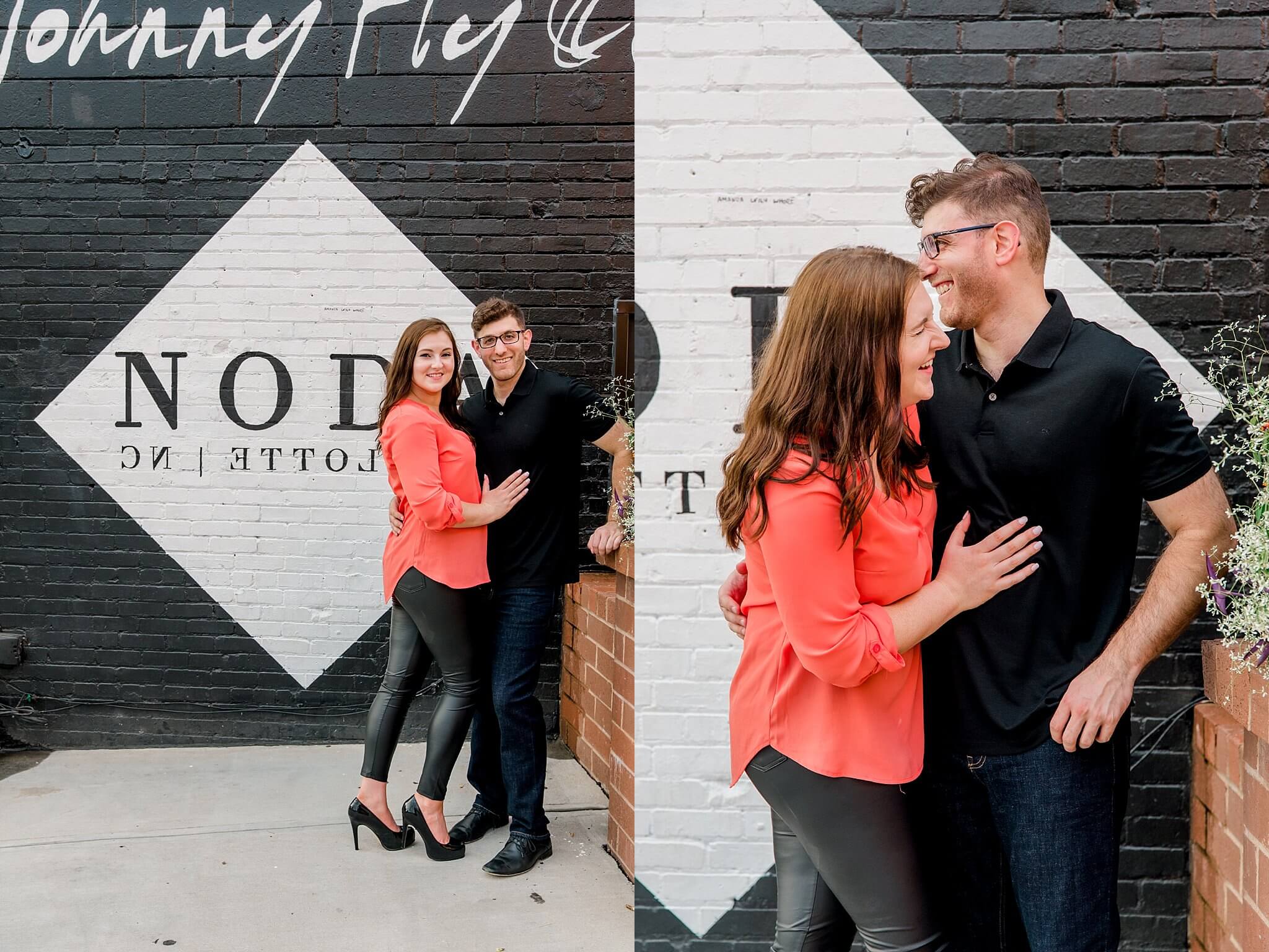 engagement photos pink and black accents in charlotte engagement session