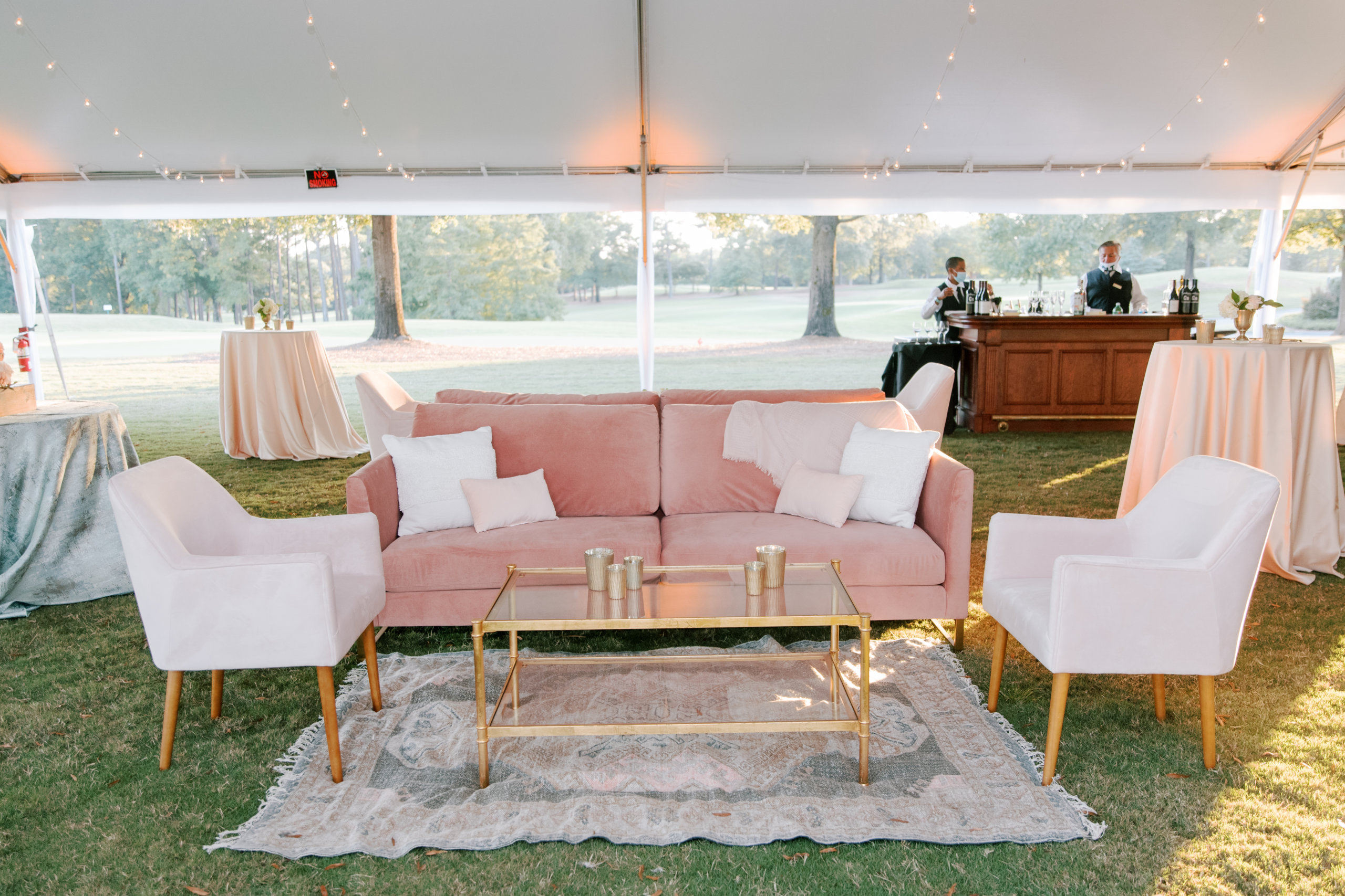 Peach vintage lounge set for wedding reception