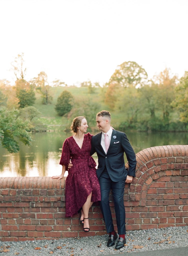 Couple in front of water at Biltmore House